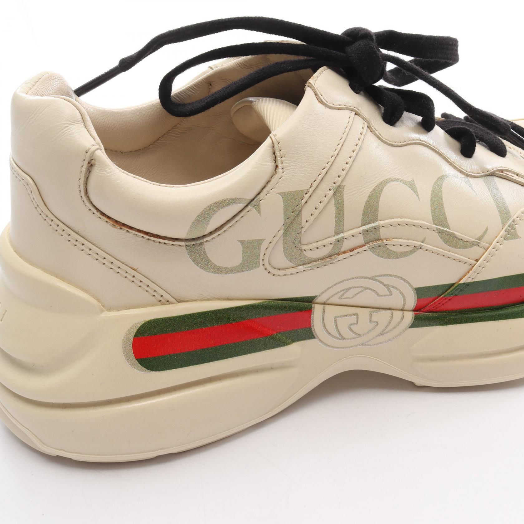 GUCCI Gucci Vintage Logo Sherry Line Sneakers Beige/Green/Red Leather image 13