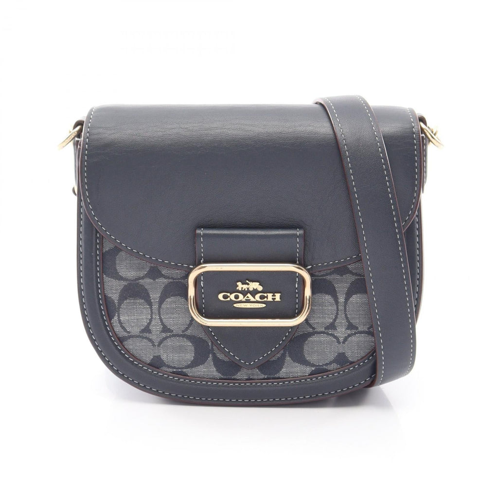 COACH Coach Morgan Saddle Bag Signature Shoulder Bag Navy Leather×canvas Ch143 image 1