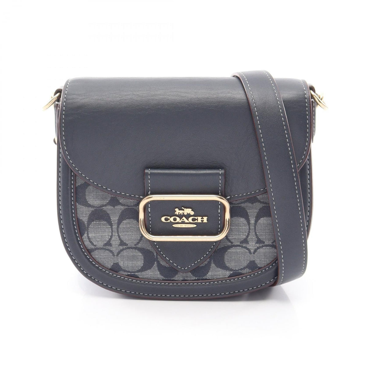 COACH Coach Morgan Saddle Bag Signature Shoulder Bag Navy Leather×canvas Ch143 image 1