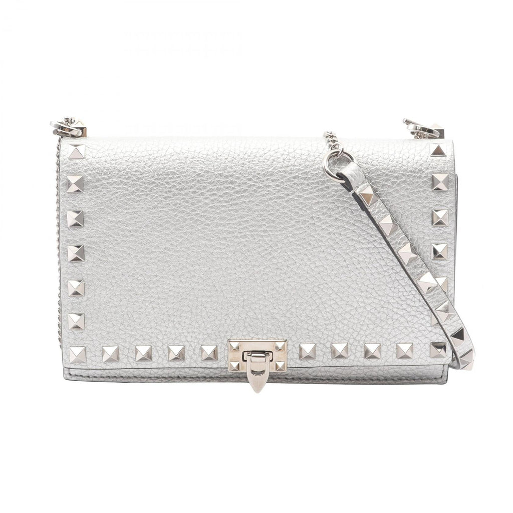 VALENTINO GARAVANI Valentino Garavani Rock Studs Shoulder Bag Silver Leather image 1
