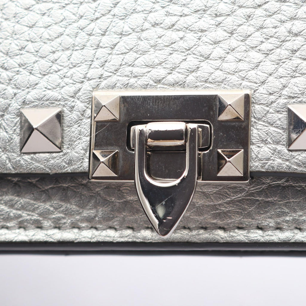 VALENTINO GARAVANI Valentino Garavani Rock Studs Shoulder Bag Silver Leather image 6