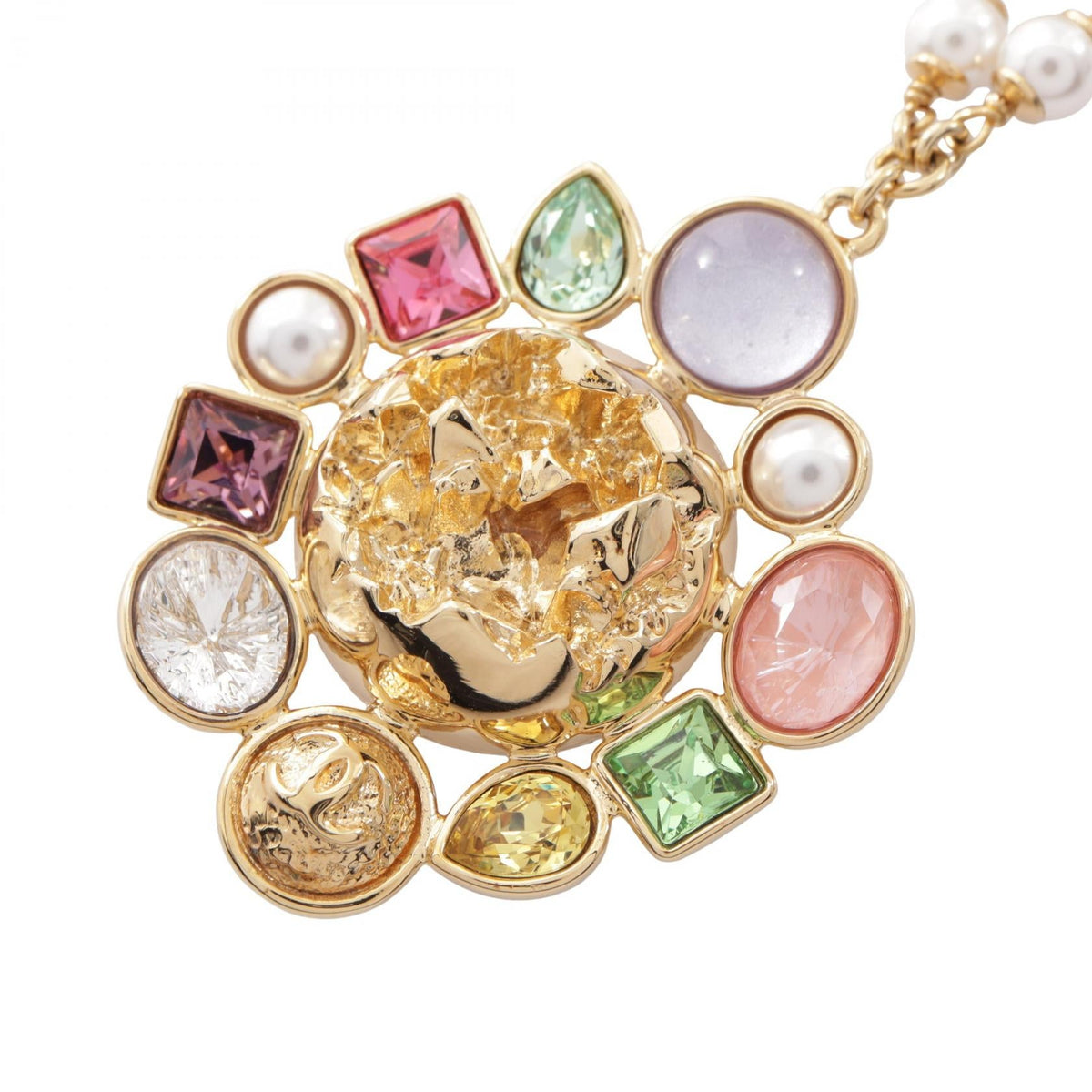 CHANEL Chanel Gold/Multicolor I26c Coco Mark Long Pendant Gold Plated×artificial Pearl / Crystal Abg991 image 1