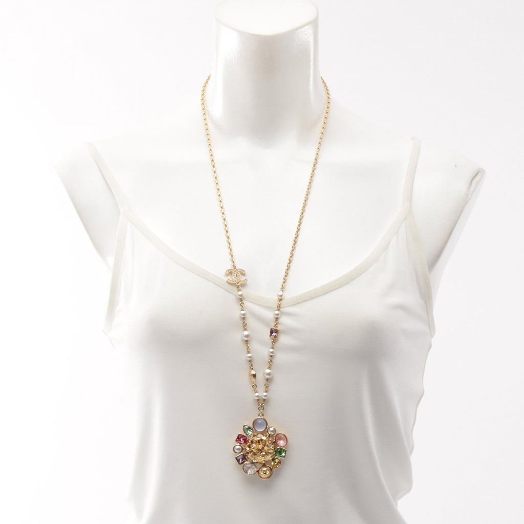 CHANEL Chanel Gold/Multicolor I26c Coco Mark Long Pendant Gold Plated×artificial Pearl / Crystal Abg991 image 6