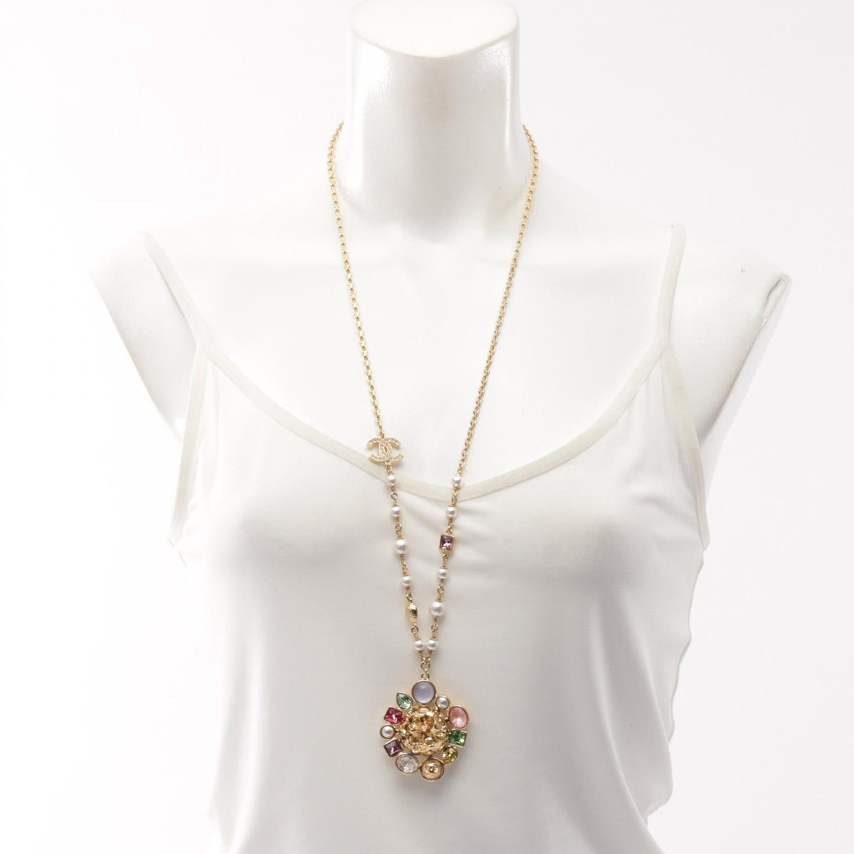 CHANEL Chanel Gold/Multicolor I26c Coco Mark Long Pendant Gold Plated×artificial Pearl / Crystal Abg991 image 6