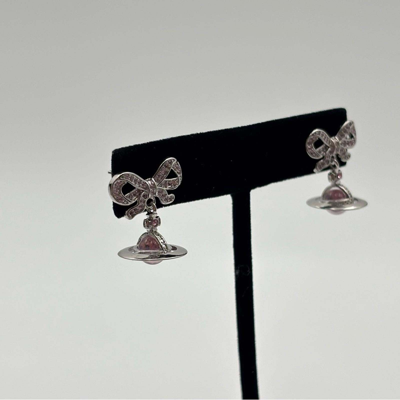 Vivienne Westwood Octavie Bow Orb Earrings Silver Pink