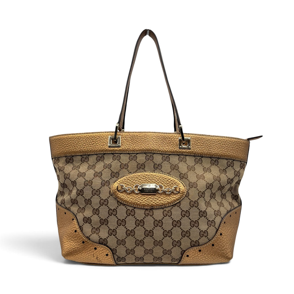 Gucci by Frida Giannini GG Canvas Punch Tote Metallic Bronze 2000s