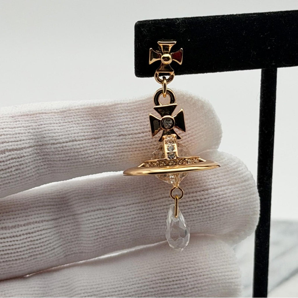 VIVIENNE WESTWOOD ORB DROP EARRINGS – GOLD TONE CRYSTAL