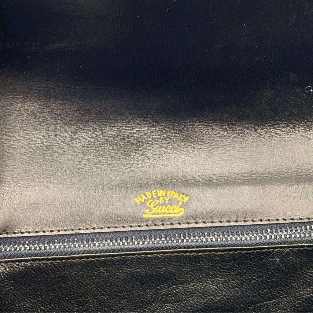 Gucci Vintage Navy Leather Chain Shoulder Bag Gold Hardware