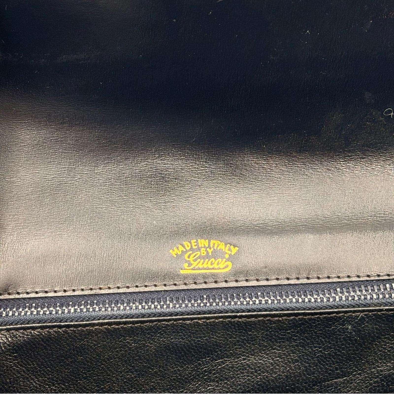 Gucci Vintage Navy Leather Chain Shoulder Bag Gold Hardware