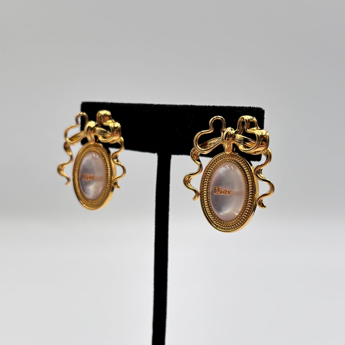 Dior Gold-Tone Bow & Pearlescent Medallion Earrings
