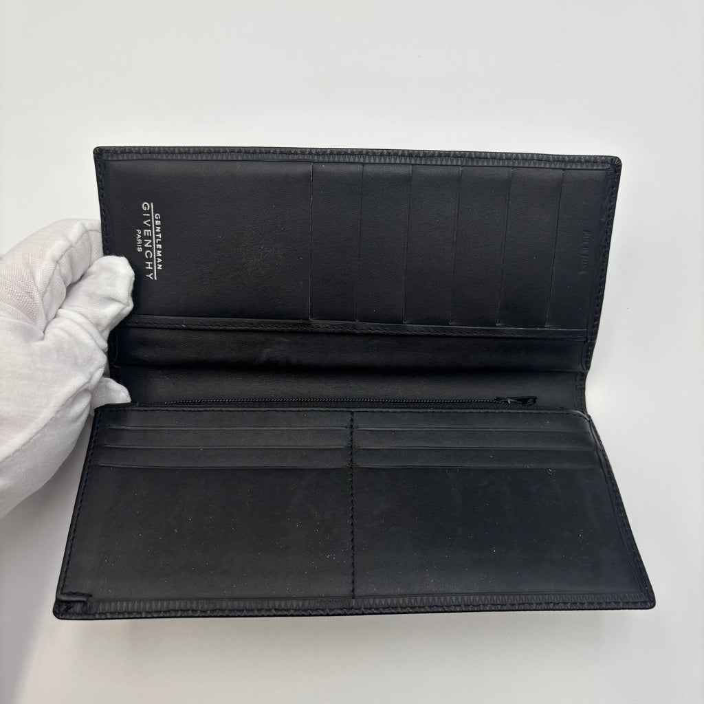 Givenchy Black Textured Long Wallet with Silver 4G Logo