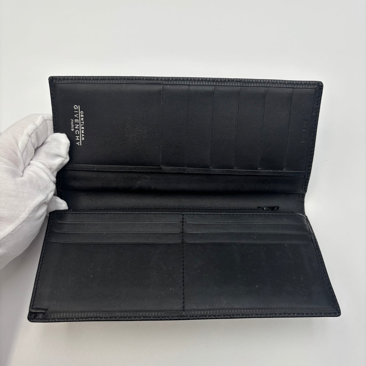 Givenchy Black Textured Long Wallet with Silver 4G Logo
