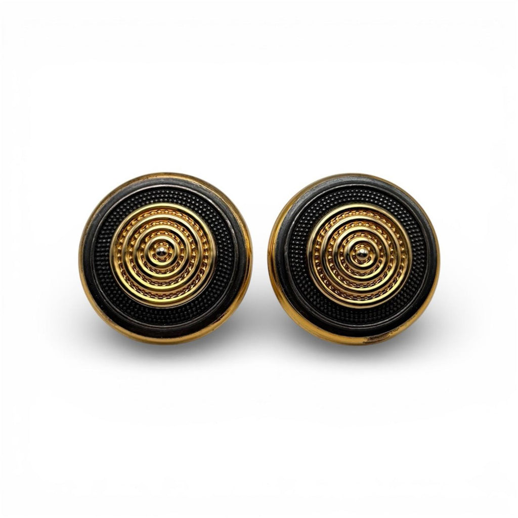 Vintage Style Gold & Black Medallion Clip-On Earrings