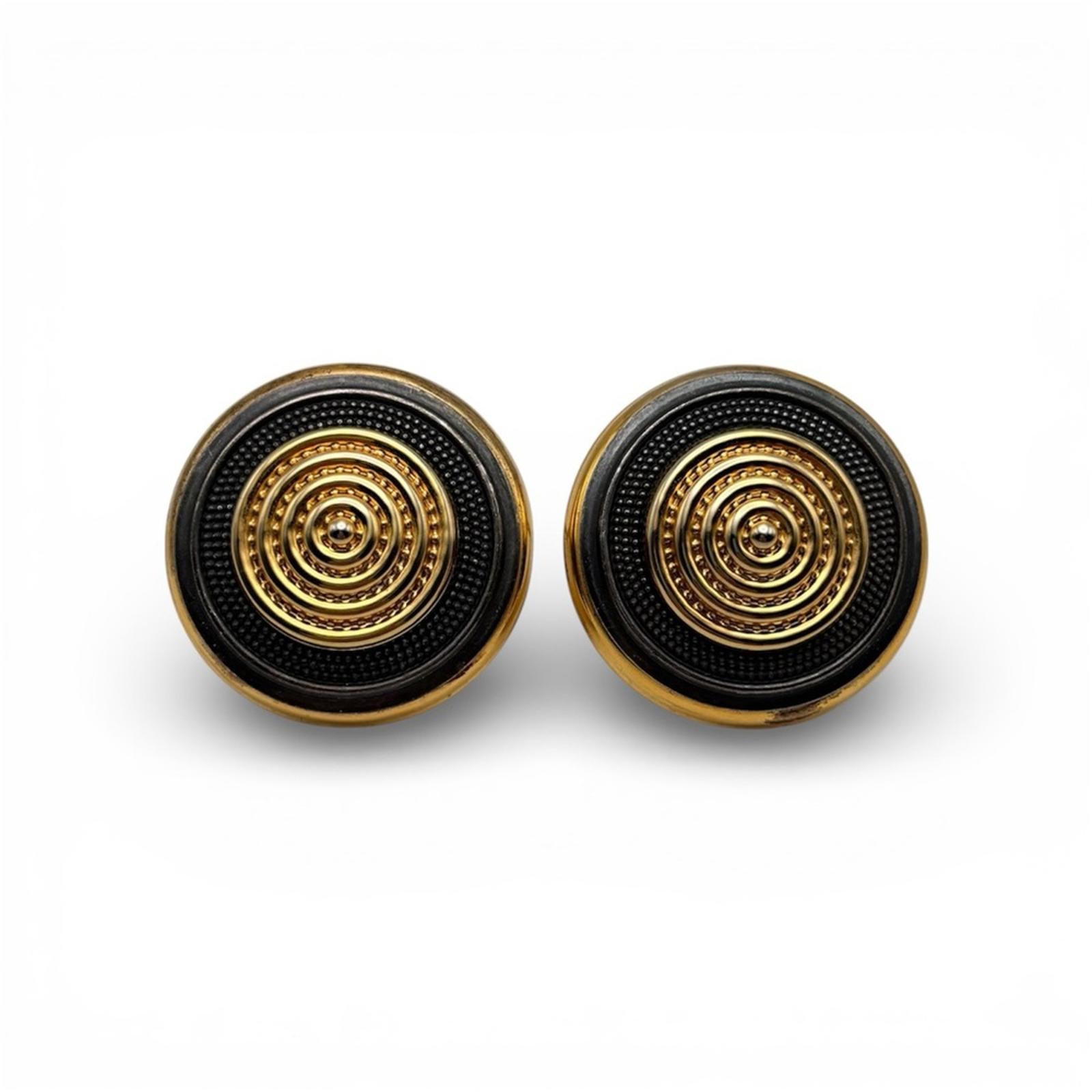 Vintage Style Gold & Black Medallion Clip-On Earrings