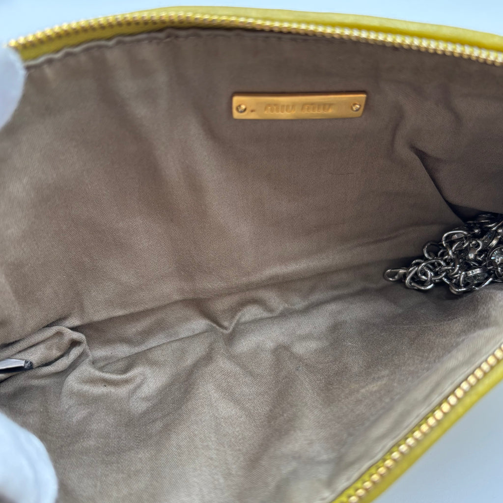 Miu Miu Matelassé Nappa Leather Crystal Chain Clutch