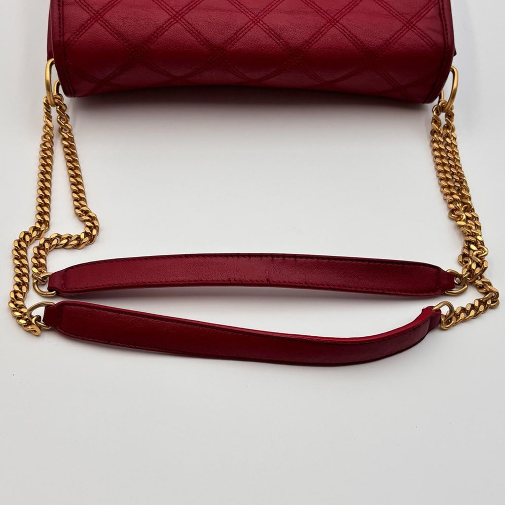 Saint Laurent Becky Quilted Leather Shoulder Bag Red Gold Hardware