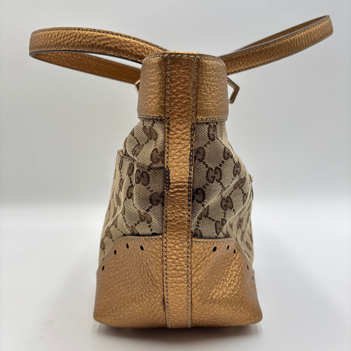 Gucci by Frida Giannini GG Canvas Punch Tote Metallic Bronze 2000s