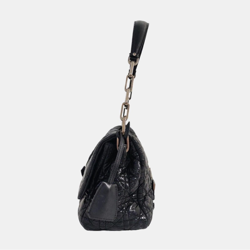 Christian Dior Black Patent Leather Quilted Shoulder Bag
