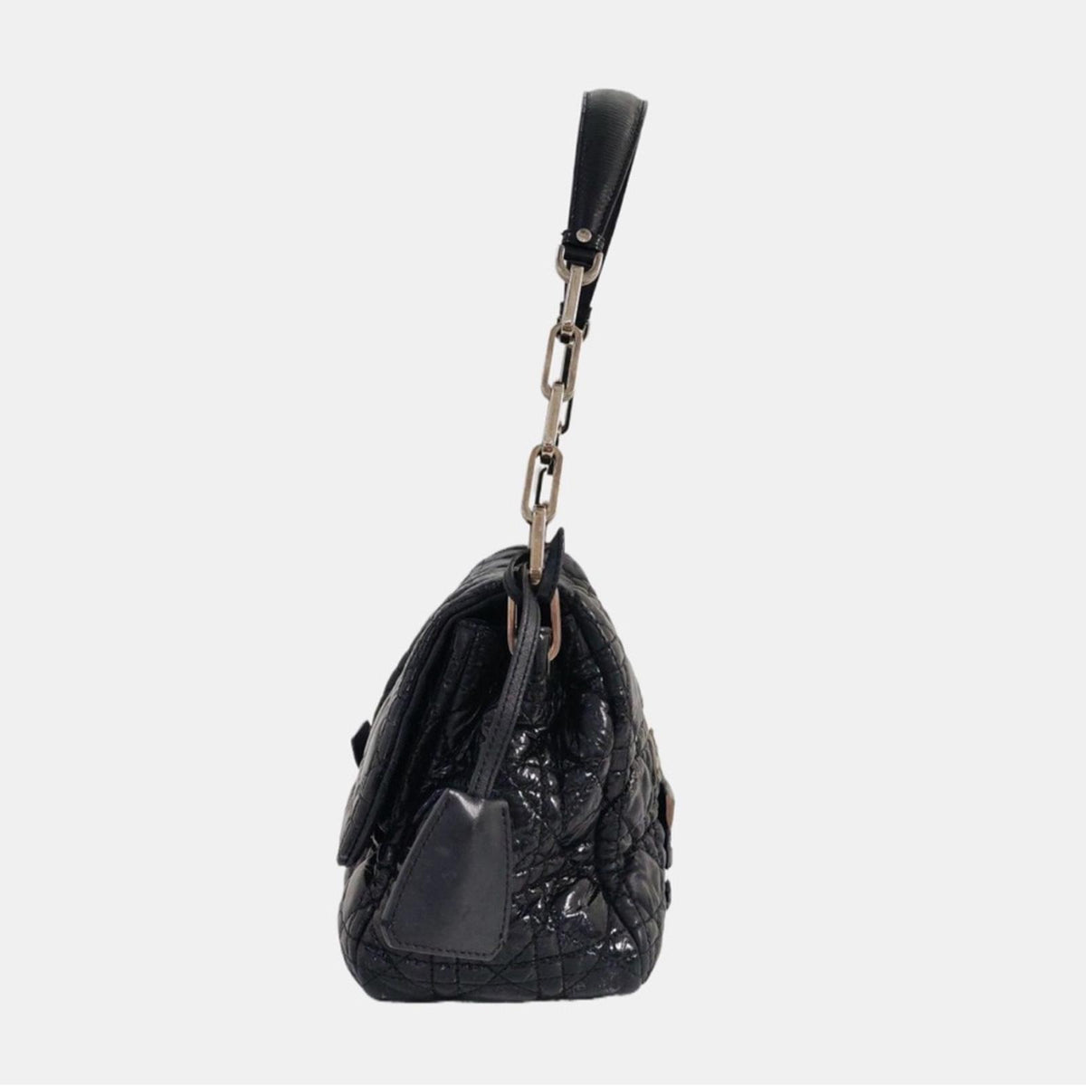 Christian Dior Black Patent Leather Quilted Shoulder Bag