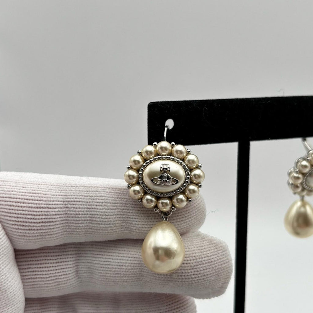 Vivienne Westwood Amaya Drop Earrings Pearl Orb Silver