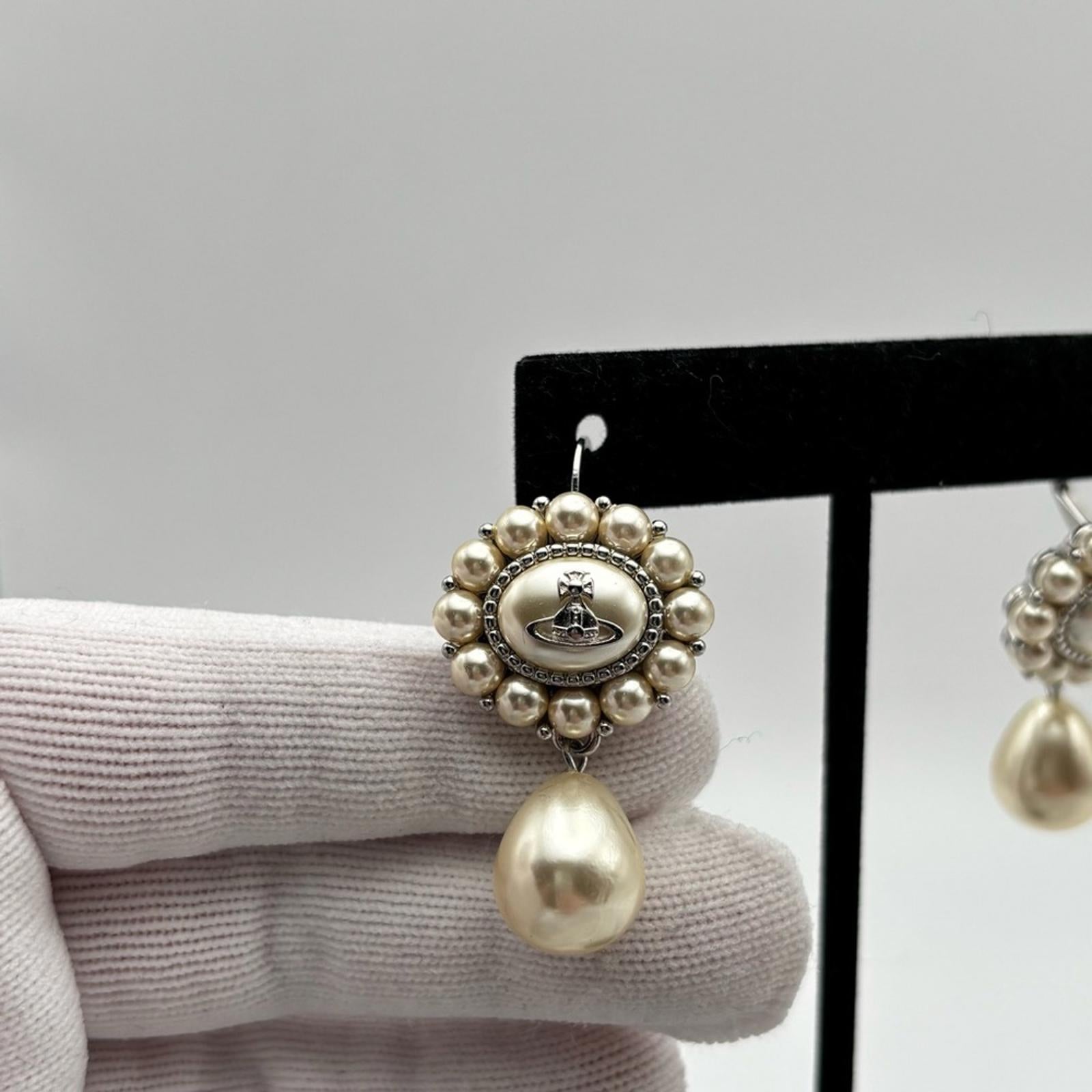Vivienne Westwood Amaya Drop Earrings Pearl Orb Silver