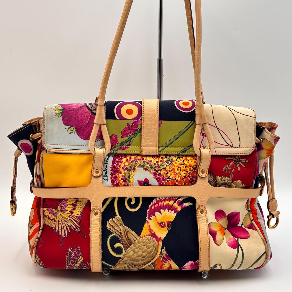 Salvatore Ferragamo Floral Print Multi Pocket Tote Bag