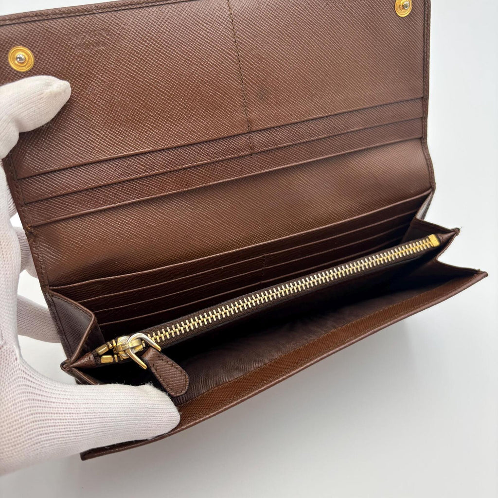 Prada Saffiano Leather Continental Wallet Brown