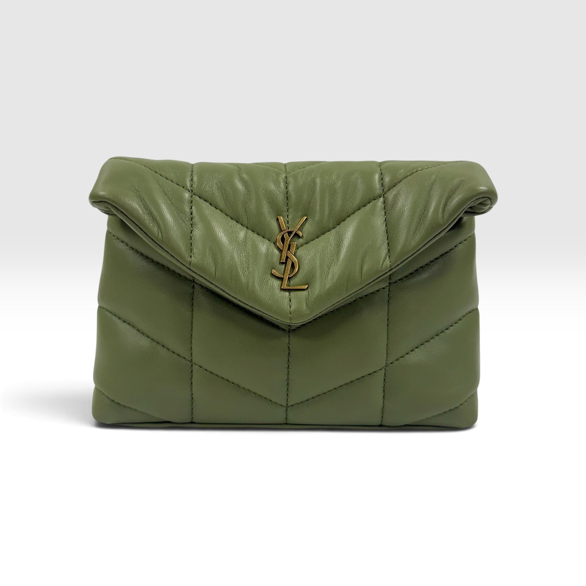 Saint Laurent Loulou Puffer Small Pouch in Olive Green Leather
