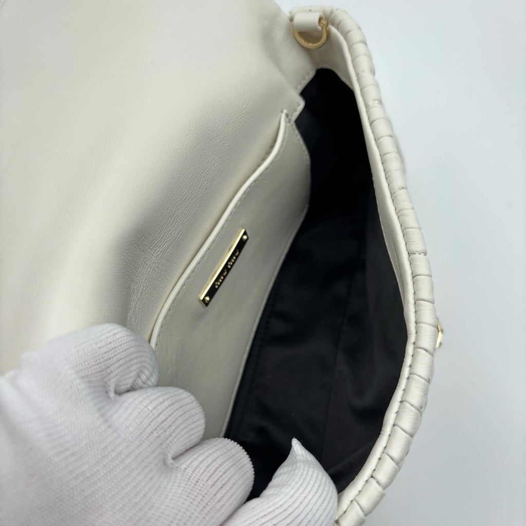 Miu Miu Matelassé Leather Shoulder Bag – Ivory / Gold Hardware