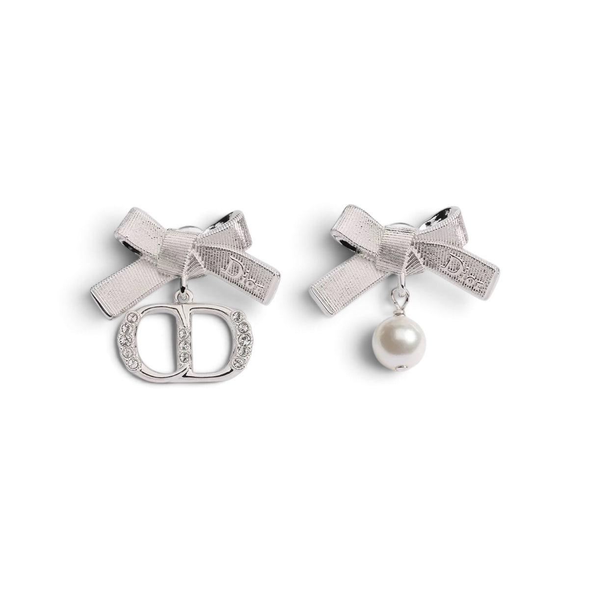 Dior CD Parure Asymmetric Bow Earrings in Silver