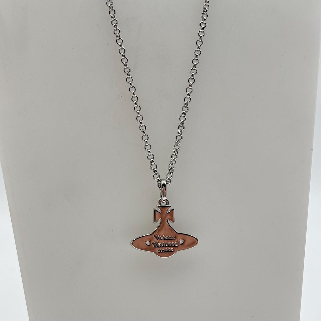 Vivienne Westwood Small Orb Bas Relief Pendant Necklace Black White Crystal