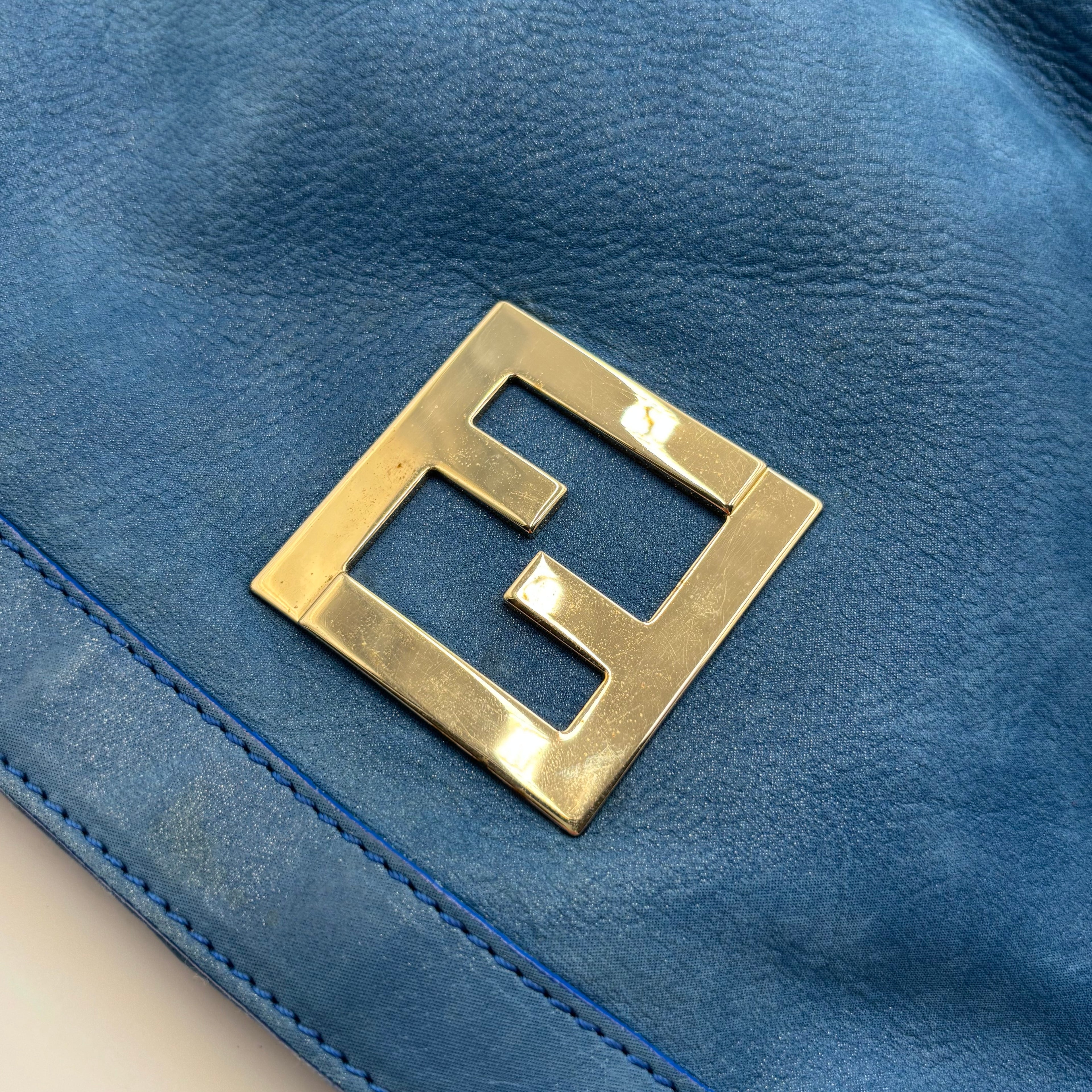 Fendi Blue Leather Forever Large Tote Shoulder Bag