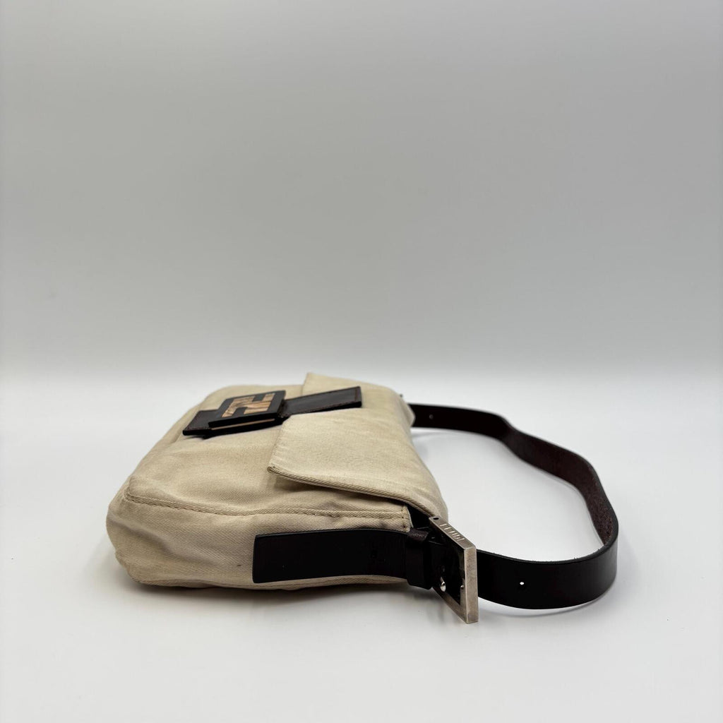 Fendi Mama Forever Beige Canvas and Leather Shoulder Bag