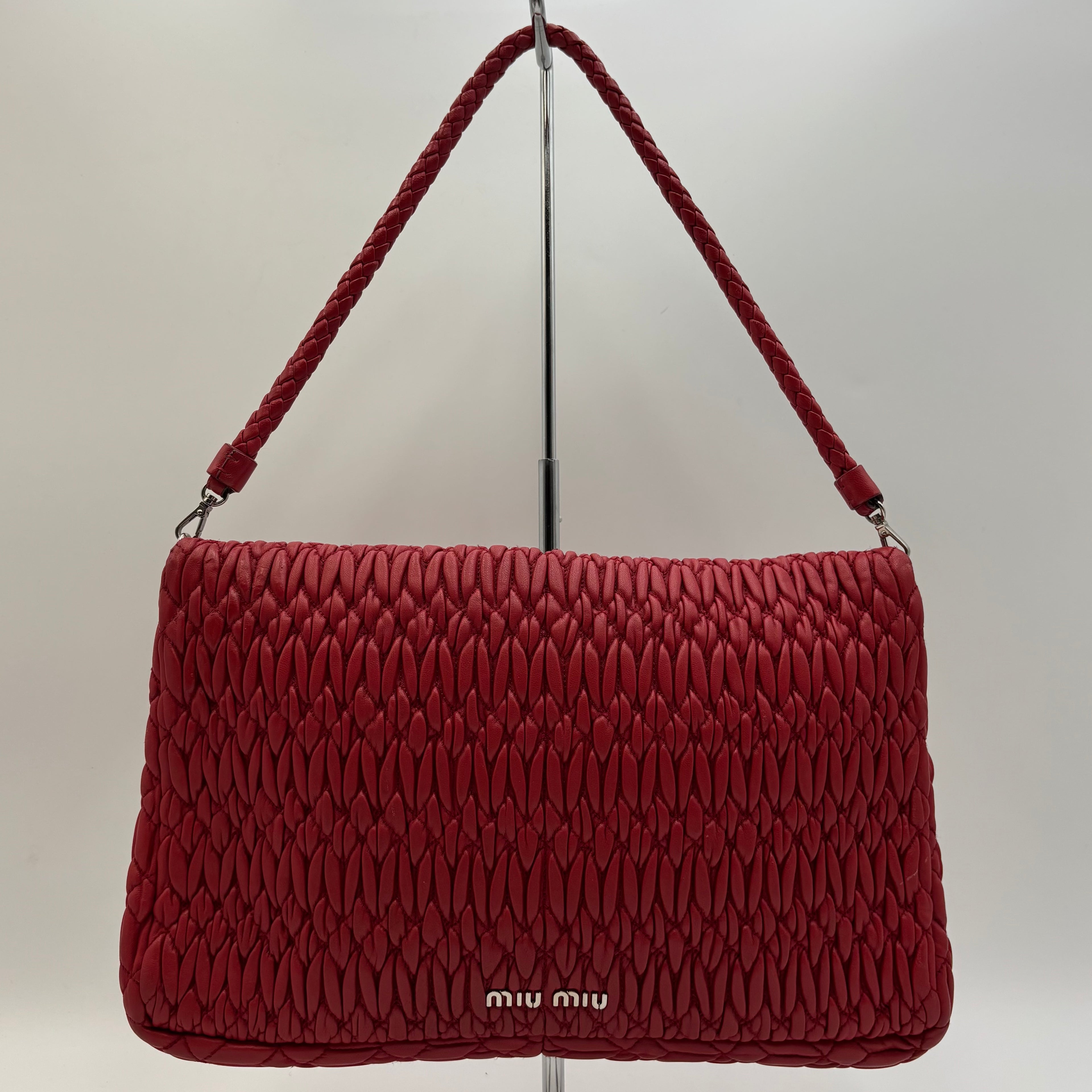 Miu Miu Nappa Cristal Cloquet Shoulder Bag in Fuoco Red