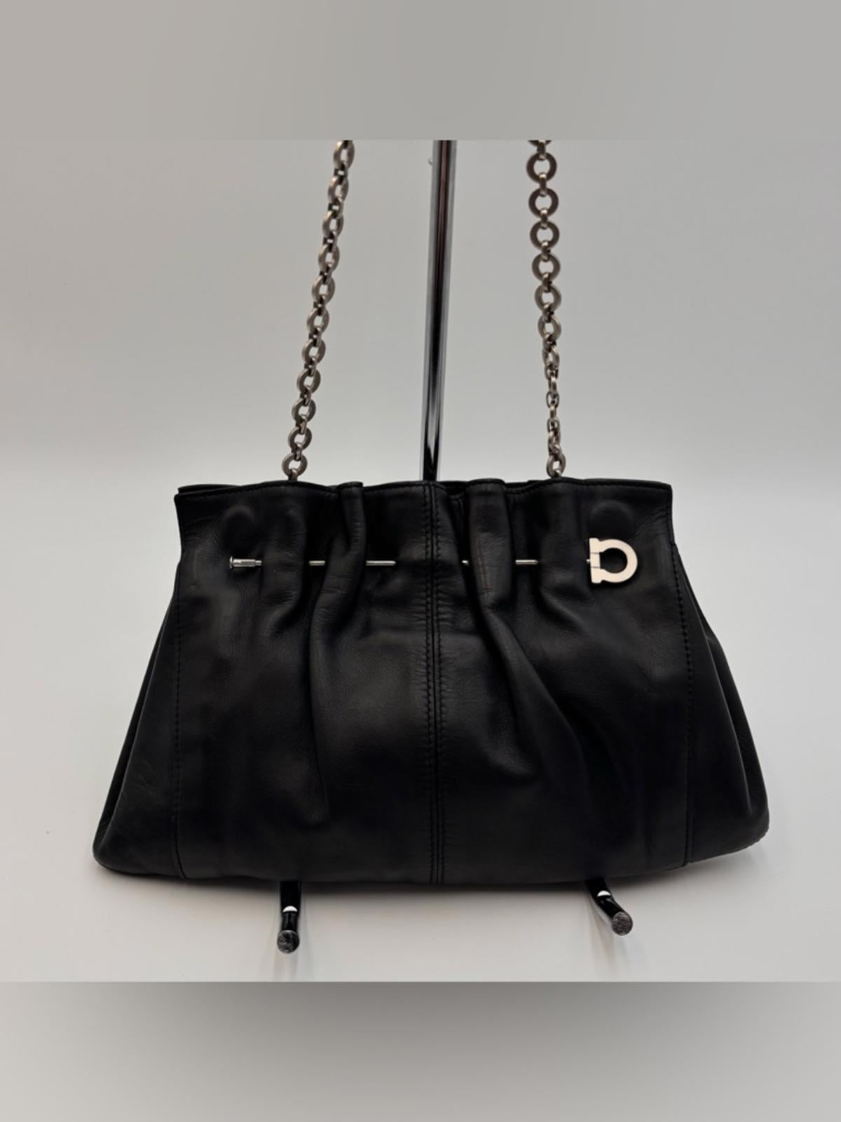Salvatore Ferragamo Black Leather Chain Shoulder Bag