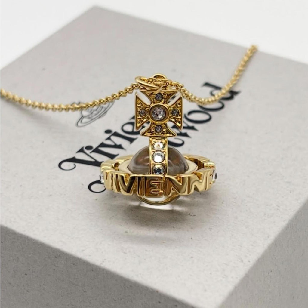 Vivienne Westwood Gold Tone Crystal 3D Orb Pendant Necklace