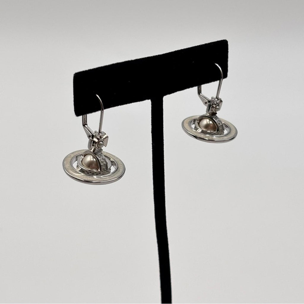 Vivienne Westwood Silver Orb Pearl Drop Earrings with Pearlescent Accents