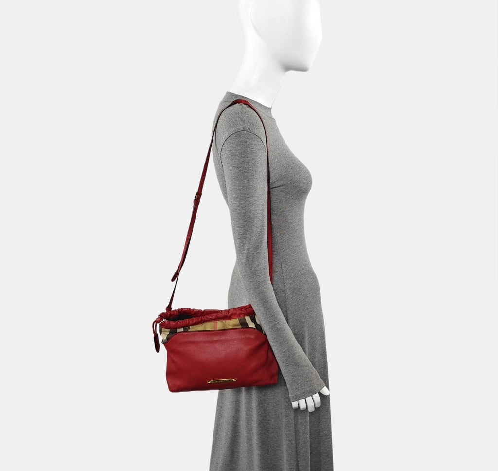 Burberry Little Crush House Check Red Leather Crossbody Bag