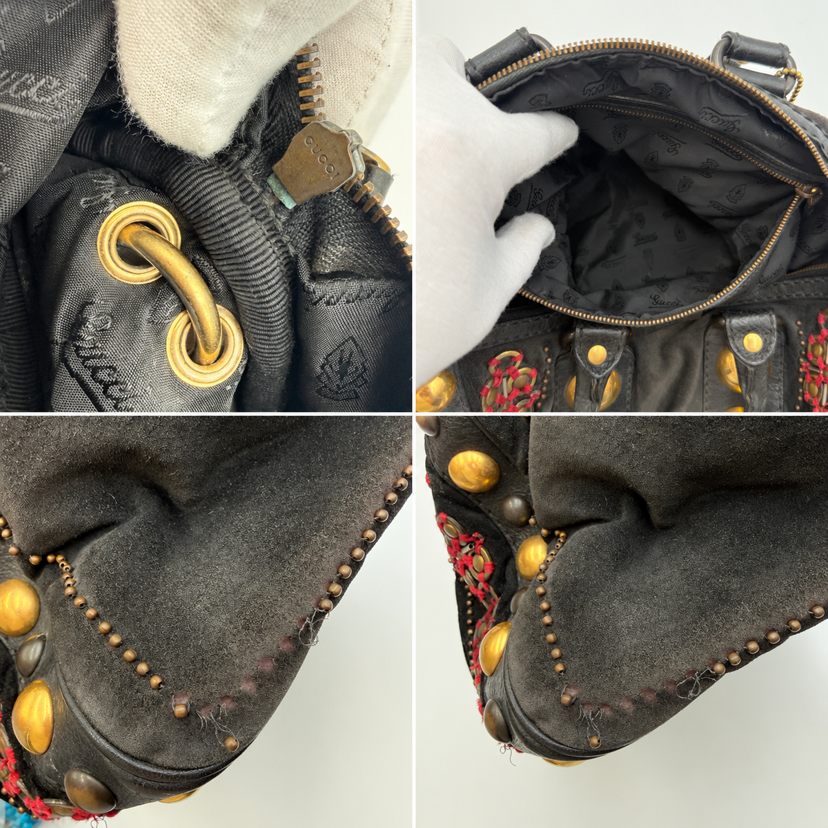 Gucci Babouska Embellished Black Suede Boston Bag by Frida Giannini – circa 2008