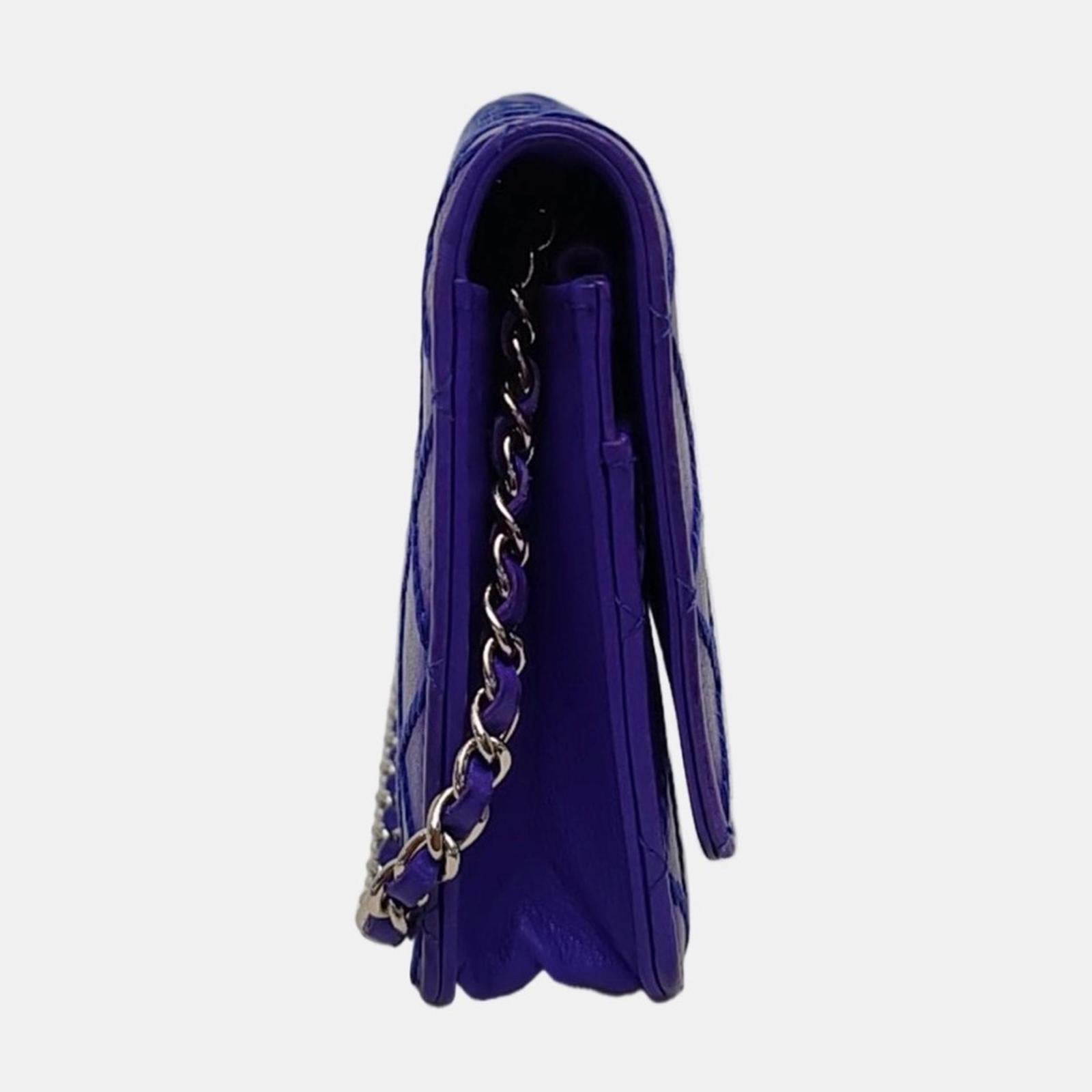 Chanel Classic Wallet On Chain WOC Quilted Lambskin Purple Silver Hardware