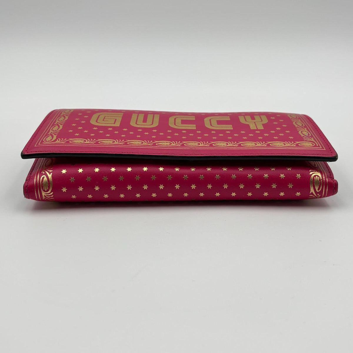 Gucci Pink Gold Print Chain Wallet Crossbody Clutch