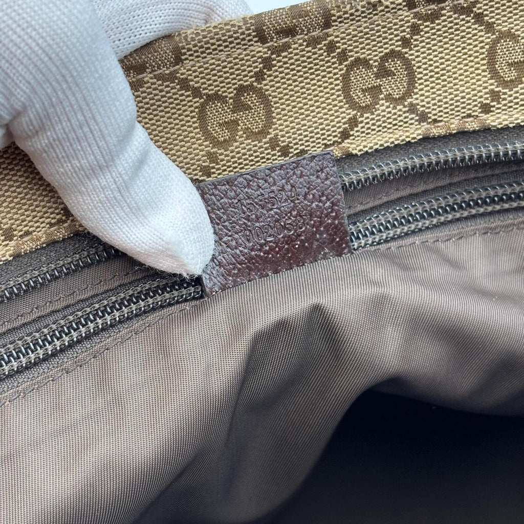 Gucci GG Canvas Web Tote Bag Brown Beige