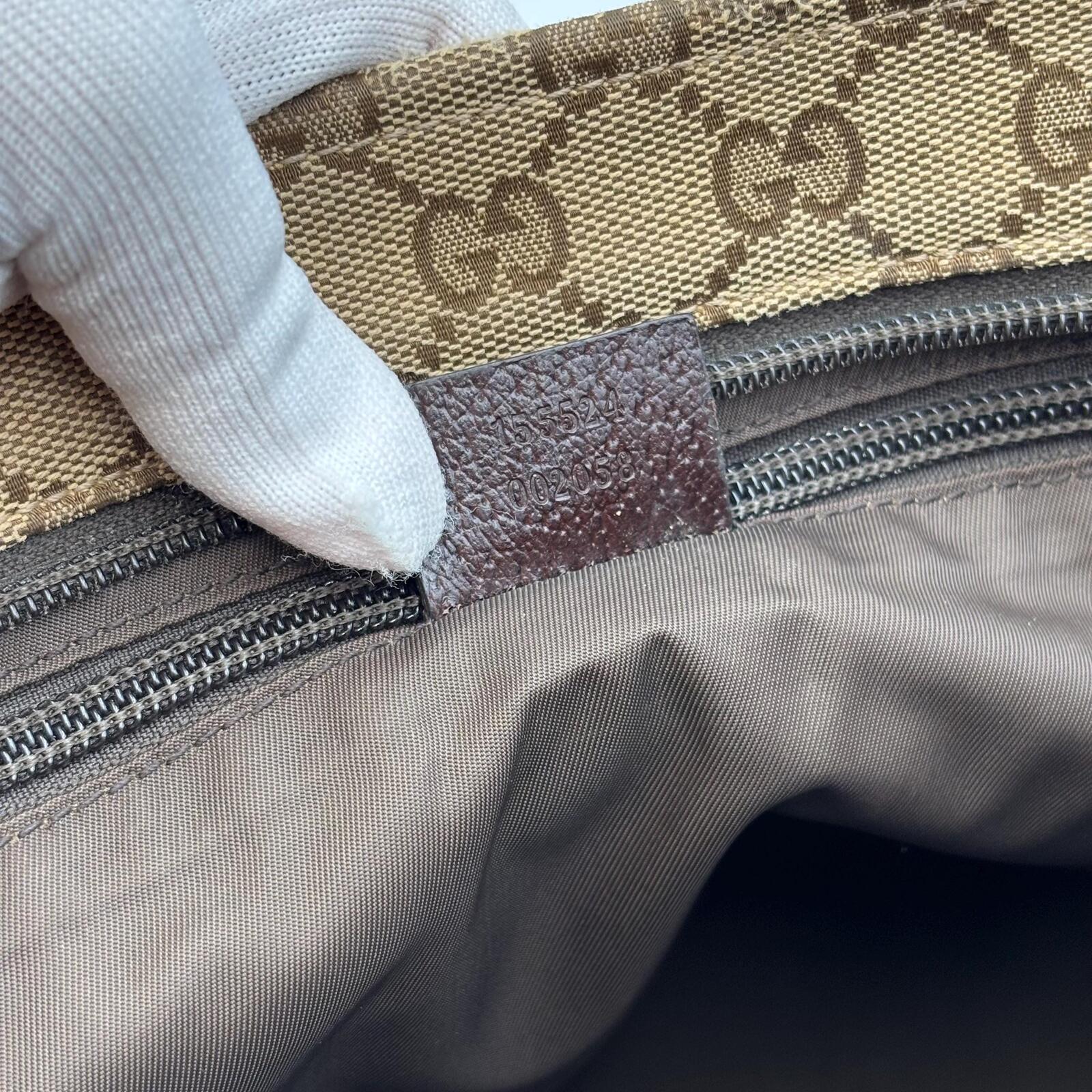 Gucci GG Canvas Web Tote Bag Brown Beige