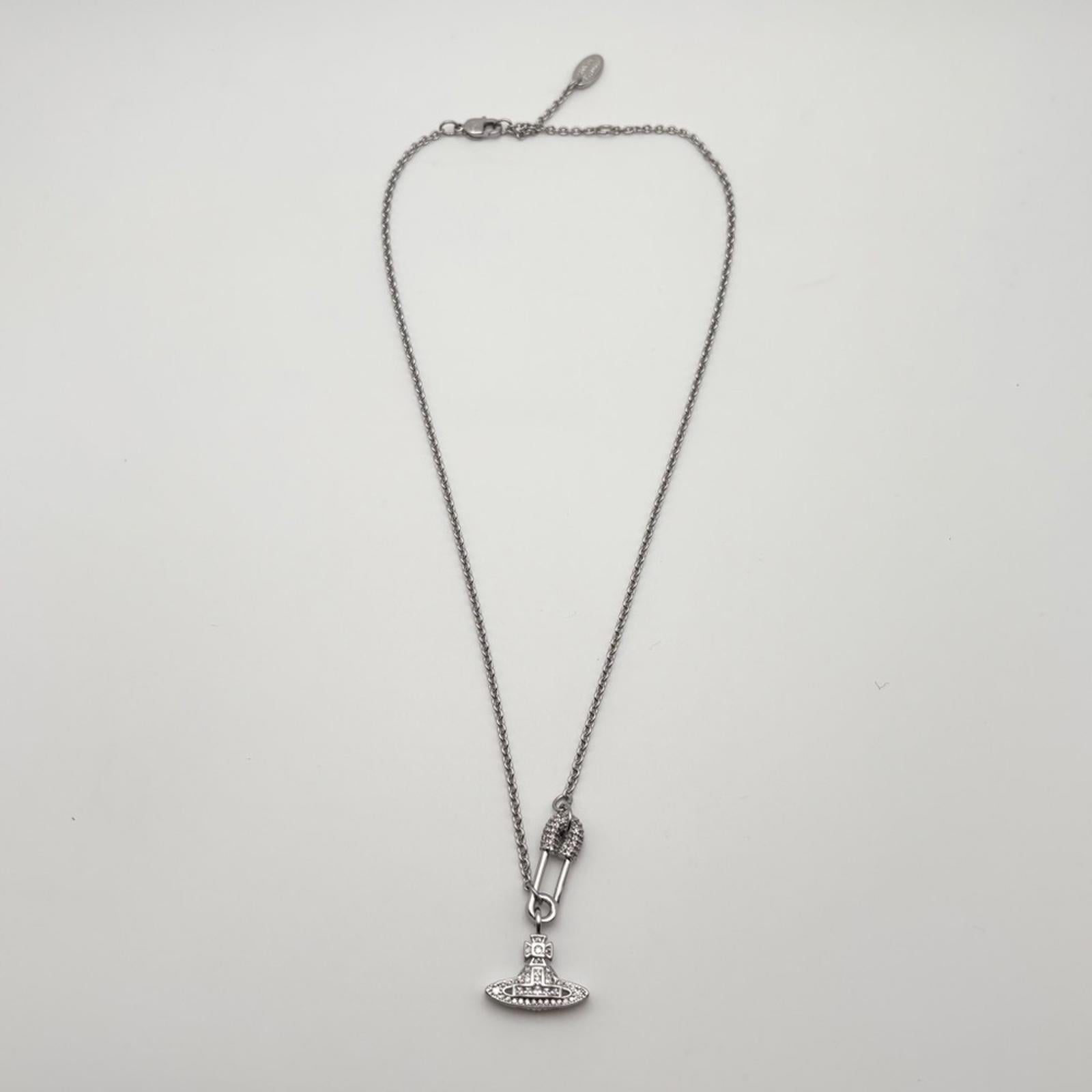 Vivienne Westwood Crystal Orb Safety Pin Necklace – Silver Tone