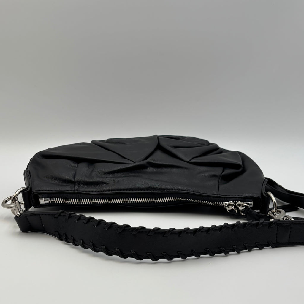 Vivienne Westwood Agnes Small Black Leather Ruched Shoulder Bag