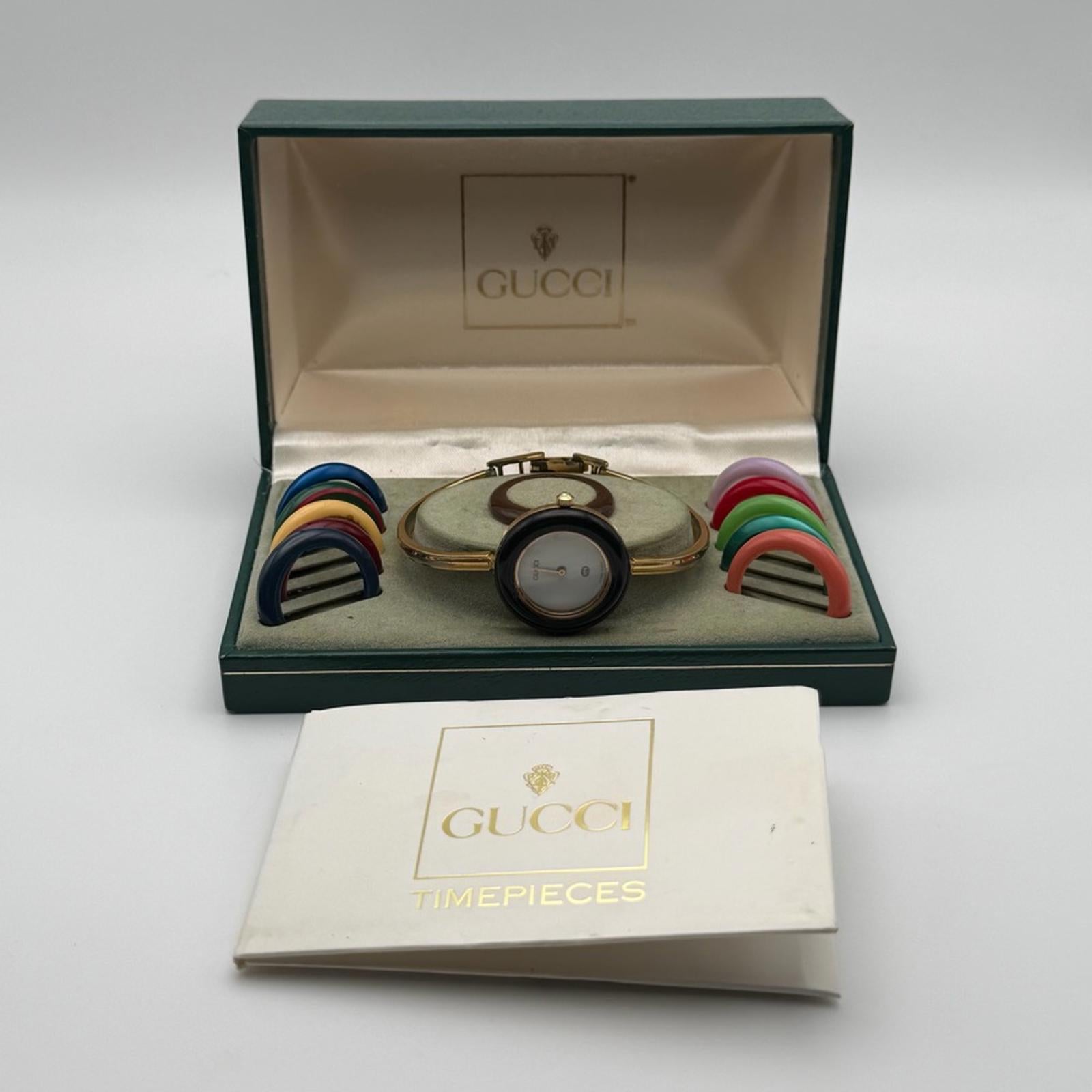Vintage Gucci Change Bezel Watch – Gold Tone – Multicolor Bezels – Full Set