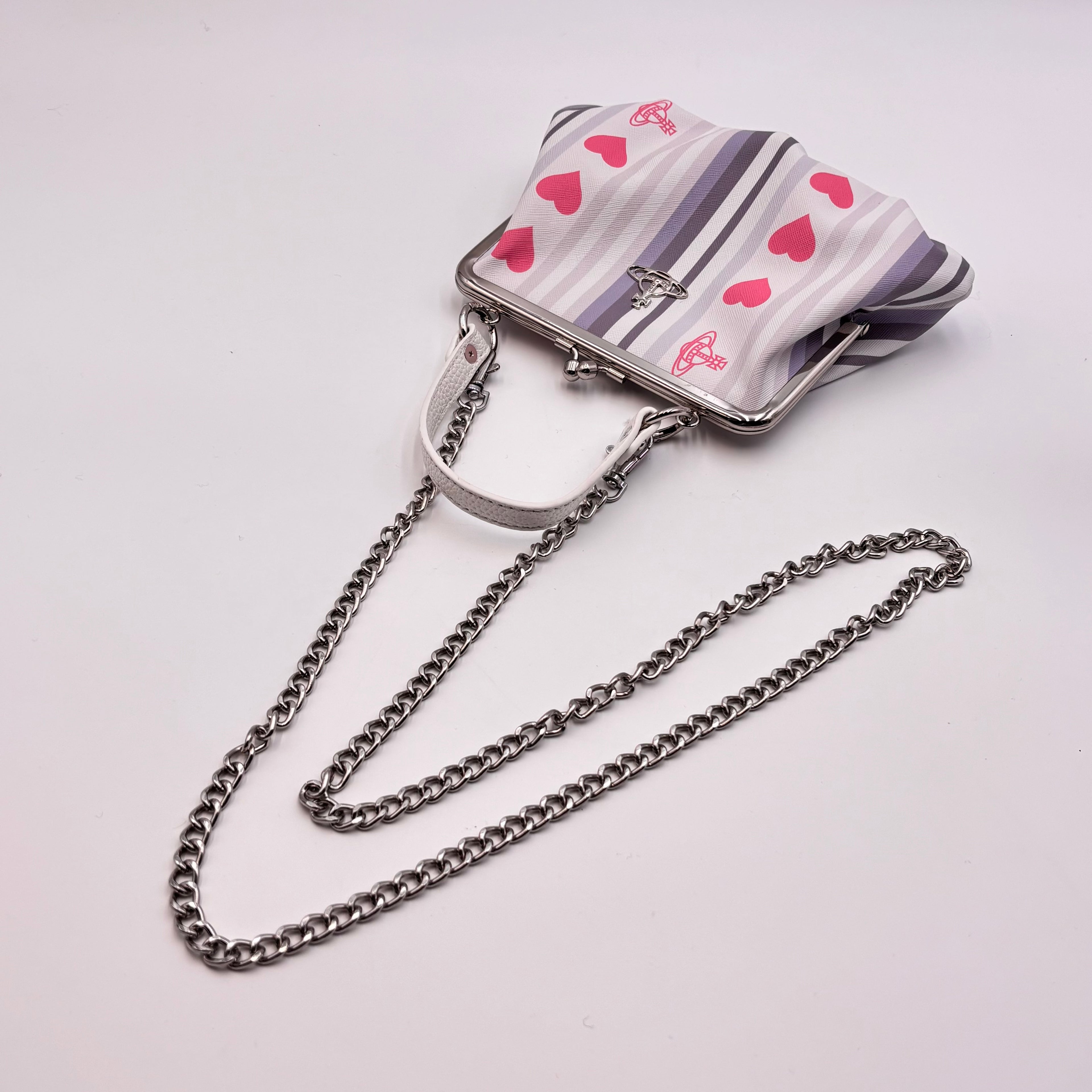 Vivienne Westwood Granny Frame Bag White Hearts Stripe Top Handle Crossbody