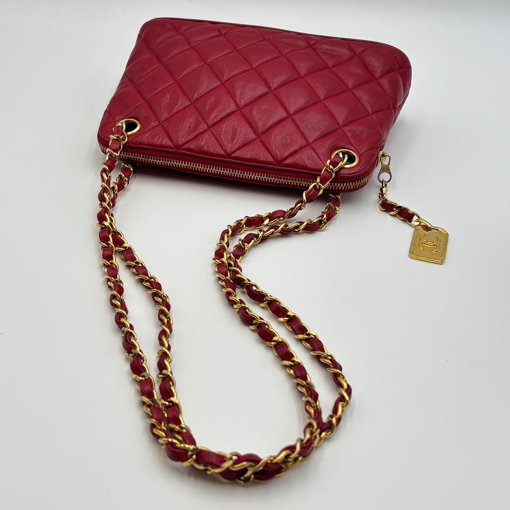 Chanel Vintage Rue Cambon Medallion Quilted Red Leather Shoulder Bag