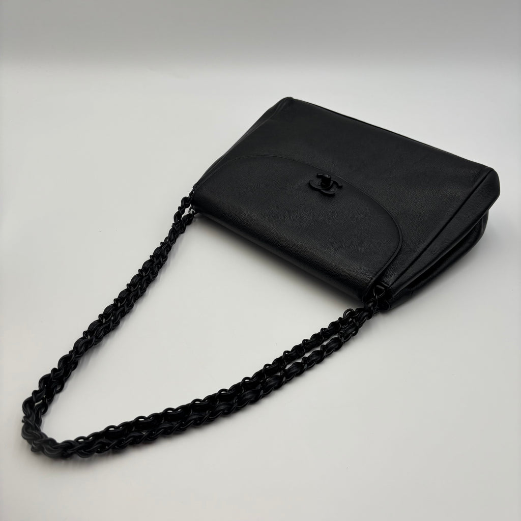 Chanel Black Caviar Leather Monochrome CC Chain Shoulder Bag 1990s