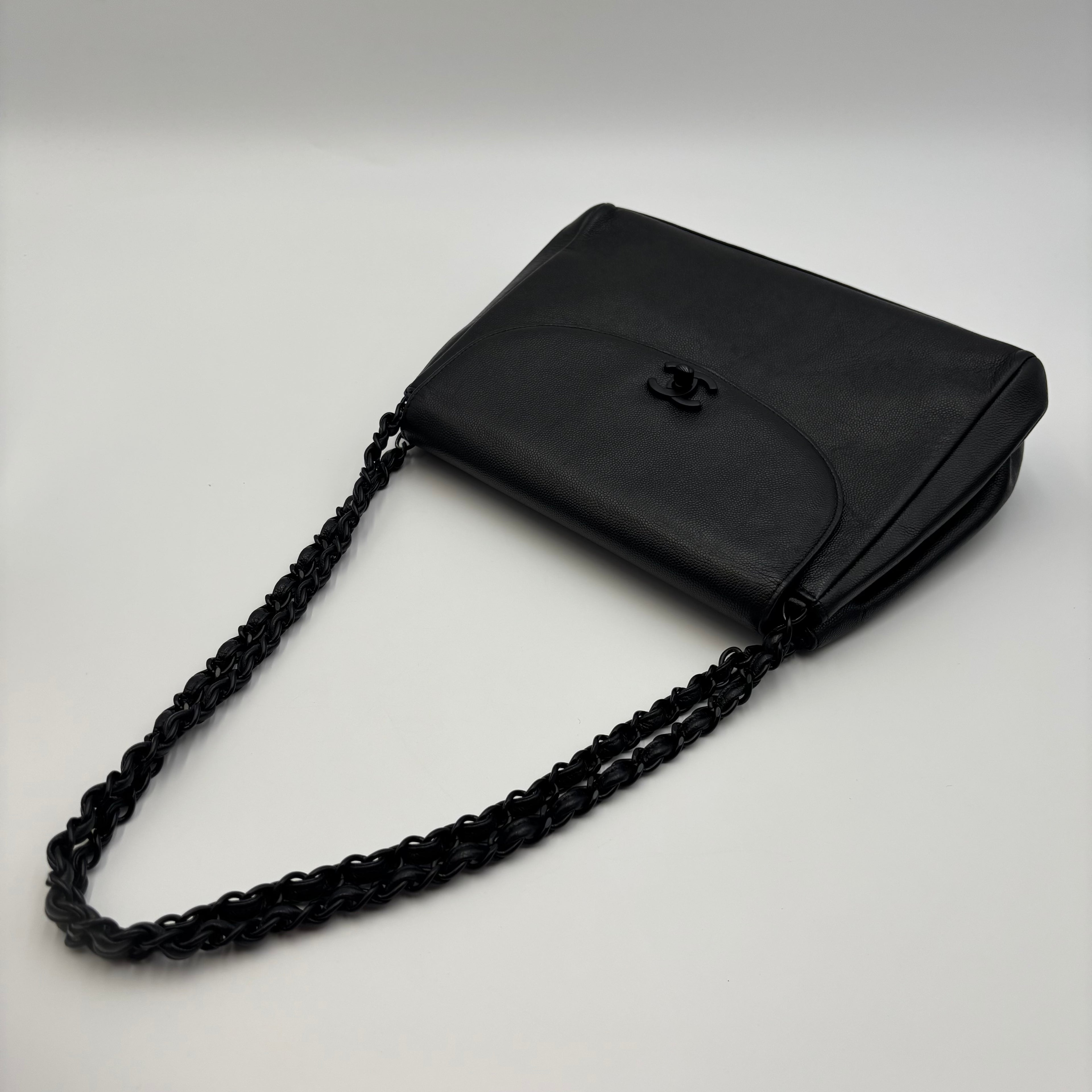 Chanel Black Caviar Leather Monochrome CC Chain Shoulder Bag 1990s